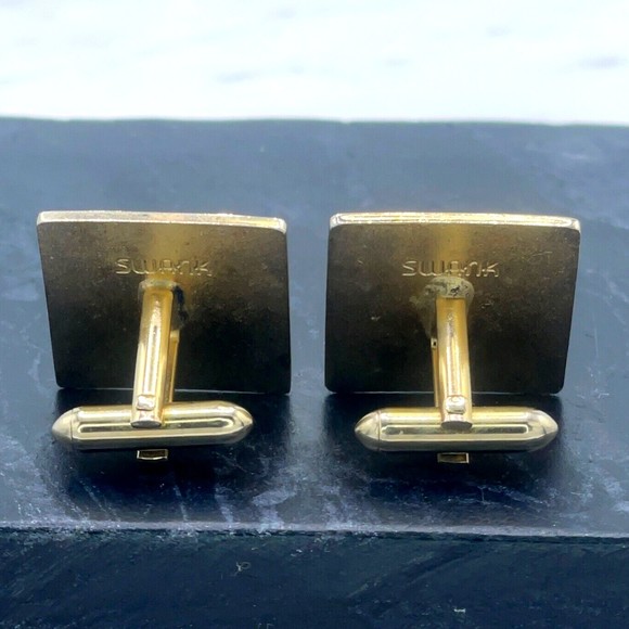 Vintage Swank Tribal Mask White Black Green Enamel Gold Bullet Back Cufflinks - Picture 6 of 9